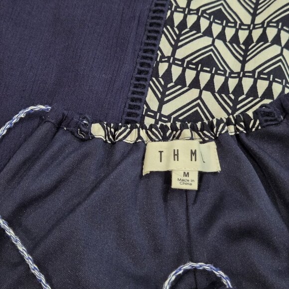 Anthropologie THML Dress Embroidered Blue Medium Stretch Lined Tassel Pull Over - Picture 7 of 9